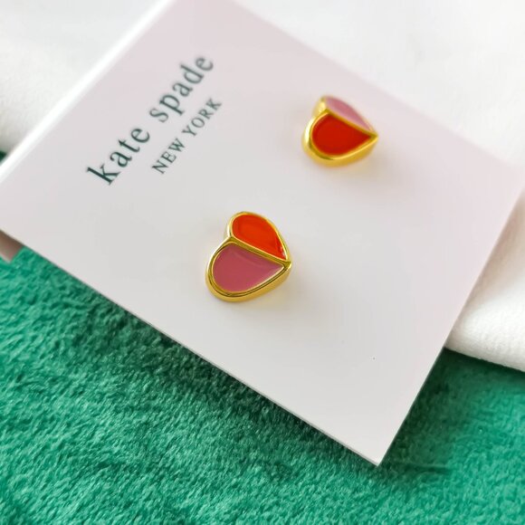 KATE SPADE Heritage Spade Heart Pink Red Stud Earrings NEW - Picture 2 of 3